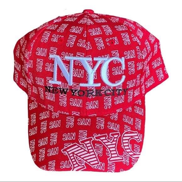 New York City Adjustable Wool Baseball Cap Red NYC Embroidery Allover Print - Picture 3 of 10